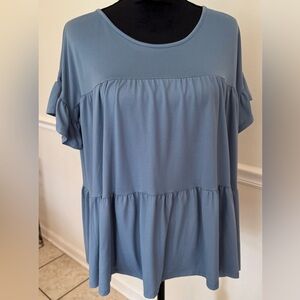 Ninexis Dusty Blue Tiered Ruffle Sleeve Top – Size Small